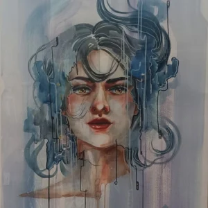 Anjela U. Lobos - Rostro de mujer azul 50x70